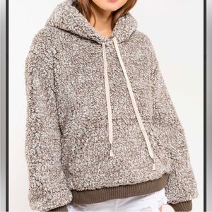 NEW POL Pullover Brown Sherpa Hoodie XS